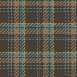 Plaid in blue brown beige mustard 