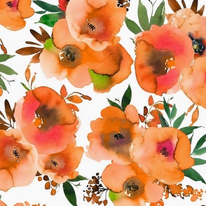 21" Hand Painted Watercolor Bold Nursery Baby Girl Hot Summer Flower Rose Garden -  red and deep  orange for home decor and wallpaper