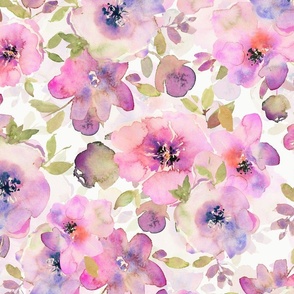 21" Hand Painted Watercolor Baby Girl Spring Flower Rose Garden - blush lavender double layer for home decor and wallpaper