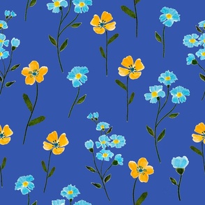 Watercolor Blue Yellow Florals, forget-me-not - large scale 10