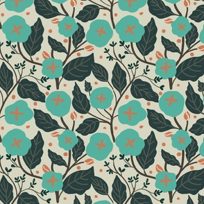 English Floral Garden Teal and Cream_MEDIUM