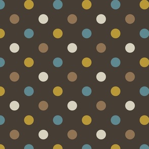 Polka dots in Blue, Brown, Mustard and Beige