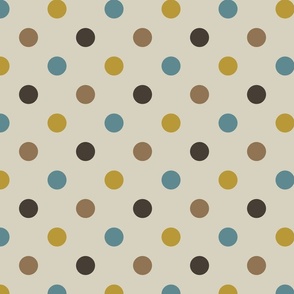 Polka dots in Blue, Brown, Mustard and Beige