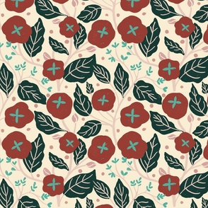 English Floral Garden Red Cream and  Dark Green_MEDIUM