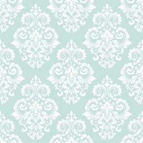 Bigger Scale Floral Damask White on Sea Glass 