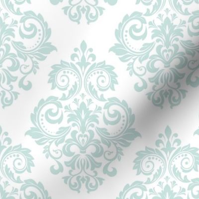 Bigger Scale Floral Damask Sea Glass on White 