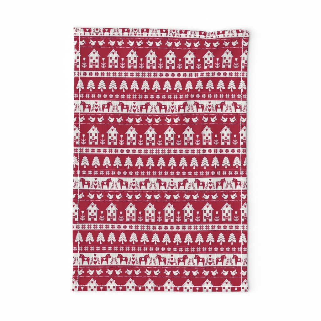 Fairisle  scandi Nordic Christmas red and white folk stripe small