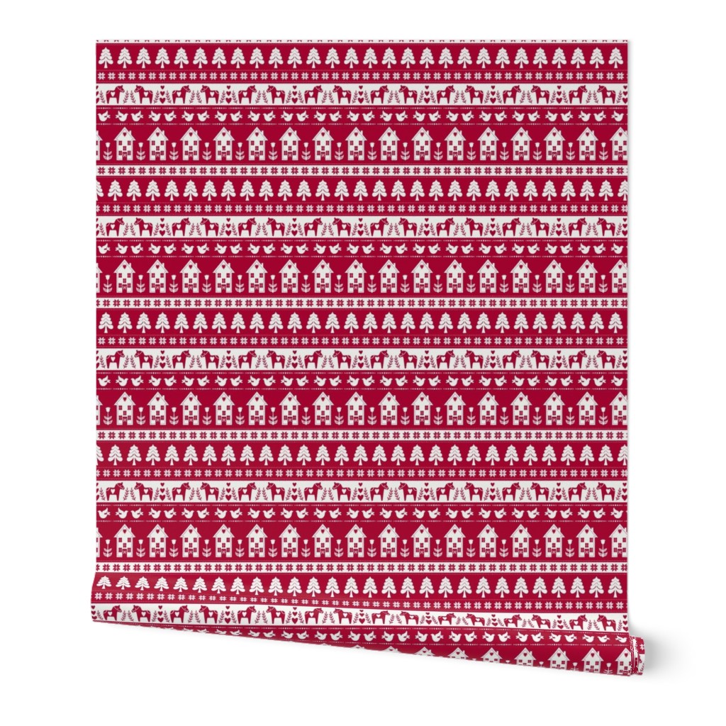 Fairisle  scandi Nordic Christmas red and white folk stripe small