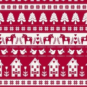 Fairisle  scandi Nordic Christmas red and white folk stripe small