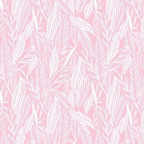 small - White on Pink, tropical leaves texture pattern