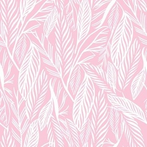 Medium- White on Pink, tropical leaves texture pattern