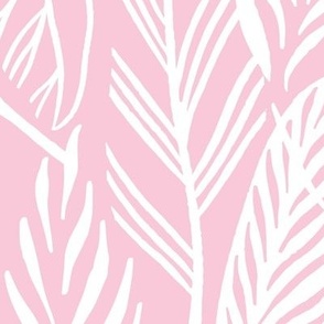 jumbo - White on Pink, tropical leaves texture pattern