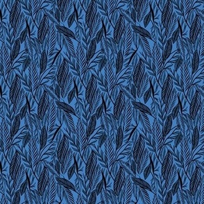 Mini - Black on Blue, tropical leaves texture pattern