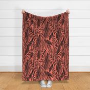 Jumbo - Black on Coral, tropical leaves texture pattern