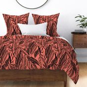 Jumbo - Black on Coral, tropical leaves texture pattern