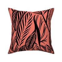 Jumbo - Black on Coral, tropical leaves texture pattern