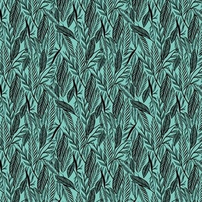 Mini - Black on Mint, tropical leaves texture pattern