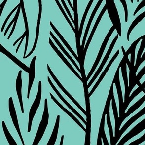 Jumbo- Black on Mint, tropical leaves texture pattern