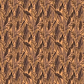 Mini - Black on Orange, tropical leaves texture pattern