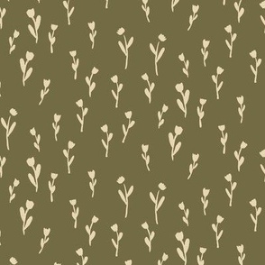Simple Tulip Silhouette Pattern on Olive Green (Medium)  - Detailed Floral Design for Home Decor, Fashion and Crafts
