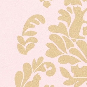 LARGE - Elegant Hidden Cat Damask 2. Pastel Mimosa Yellow on Blush