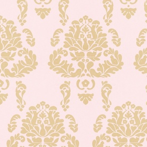 MEDIUM - Elegant Hidden Cat Damask 2. Pastel Mimosa Yellow on Blush