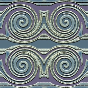 Silvery Blue Snail Twirl Stripes on Grayed Blue Purple
