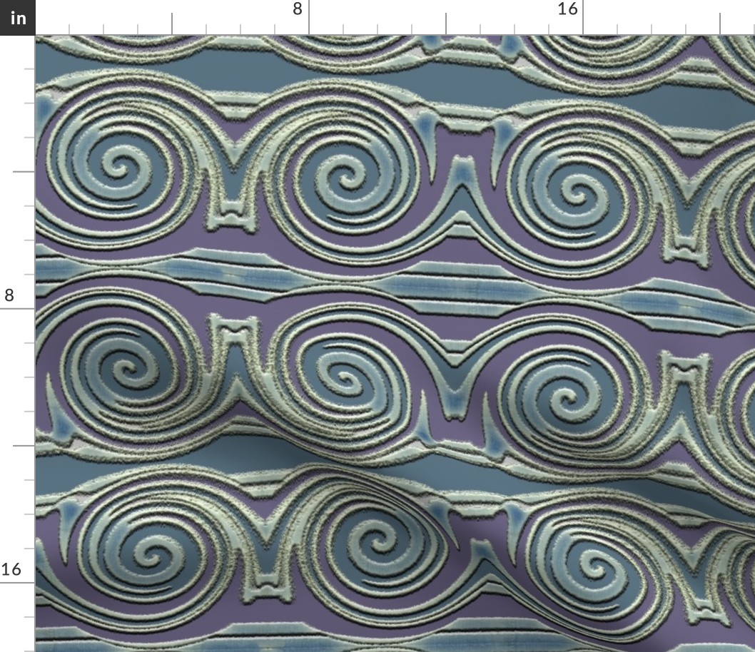 Silvery Blue Snail Twirl Stripes on Grayed Blue Purple
