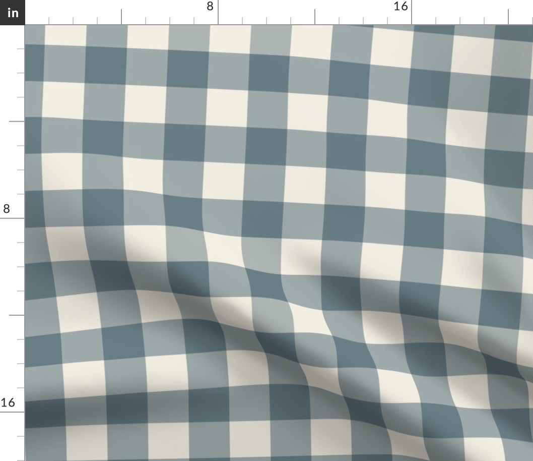 1.5" Gray Blue Gingham: Foggy Blue Gingham Check, Buffalo Check, Buffalo Plaid