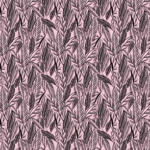 Mini - Black on baby Pink, tropical leaves texture pattern