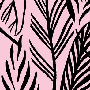 Jumbo - Black on baby Pink, tropical leaves texture pattern