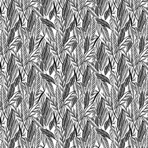 Mini - Black on White, tropical leaves texture pattern