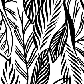 Large - Black on White, tropical leaves texture pattern