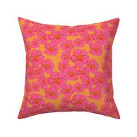 Hibiscus in Paradise-Bright Hibiscus Pink on Aztec Gold