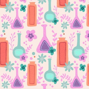 Potion Bottle Pattern In Pink, Teal, and Orange