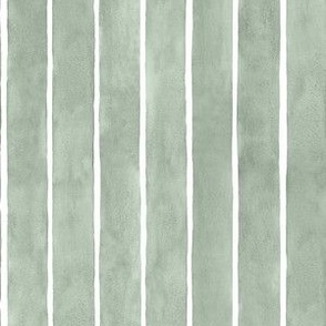 Watercolor Broad Stripes Vertical Soft Sage Green - Small Scale - nature natural green