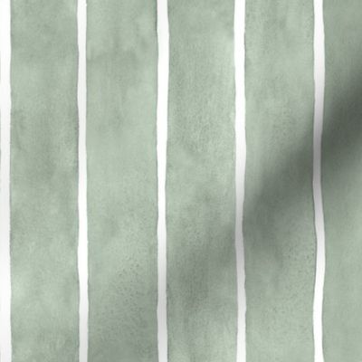 Watercolor Broad Stripes Vertical Soft Sage Green - Medium Scale - nature natural green