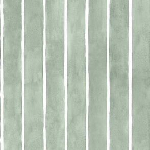 Watercolor Broad Stripes Vertical Soft Sage Green - Medium Scale - nature natural green