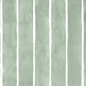 Watercolor Broad Stripes Vertical Soft Sage Green - Large Scale - nature natural green