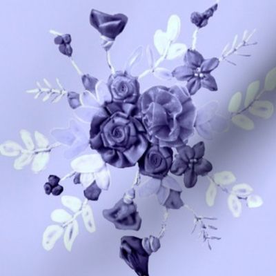 bouquet floral en indigo et gris de lin sur fond lavande
