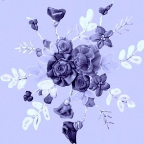 bouquet floral en indigo et gris de lin sur fond lavande