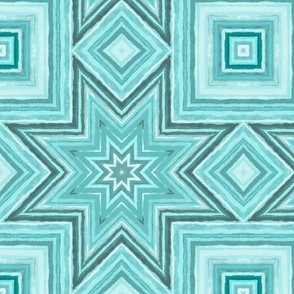 Watercolor Turquoise Teal Fresh Summer Star Pattern