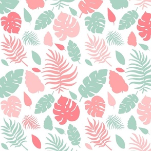 Tropical Leaves In Pinks And Greens