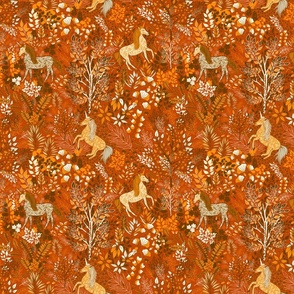 Unicorns in the Woods of Wonderment (orange small scale)