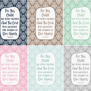 14x18 Panel 6-Pack For This Child We Have Prayed Bible Verse Scripture Sayings and Hymns for Garden Flag Hand Towels Loveys Small Wall Hanging 