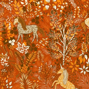 Unicorns in the Woods of Wonderment (orange large scale)  