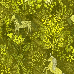 Unicorns in the Woods of Wonderment (yellow large scale)  