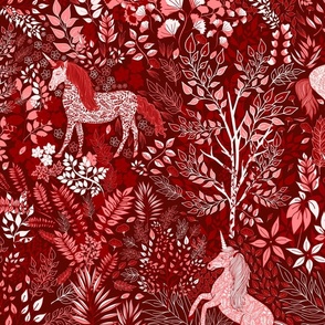 Unicorns in the Woods of Wonderment (red large scale)  