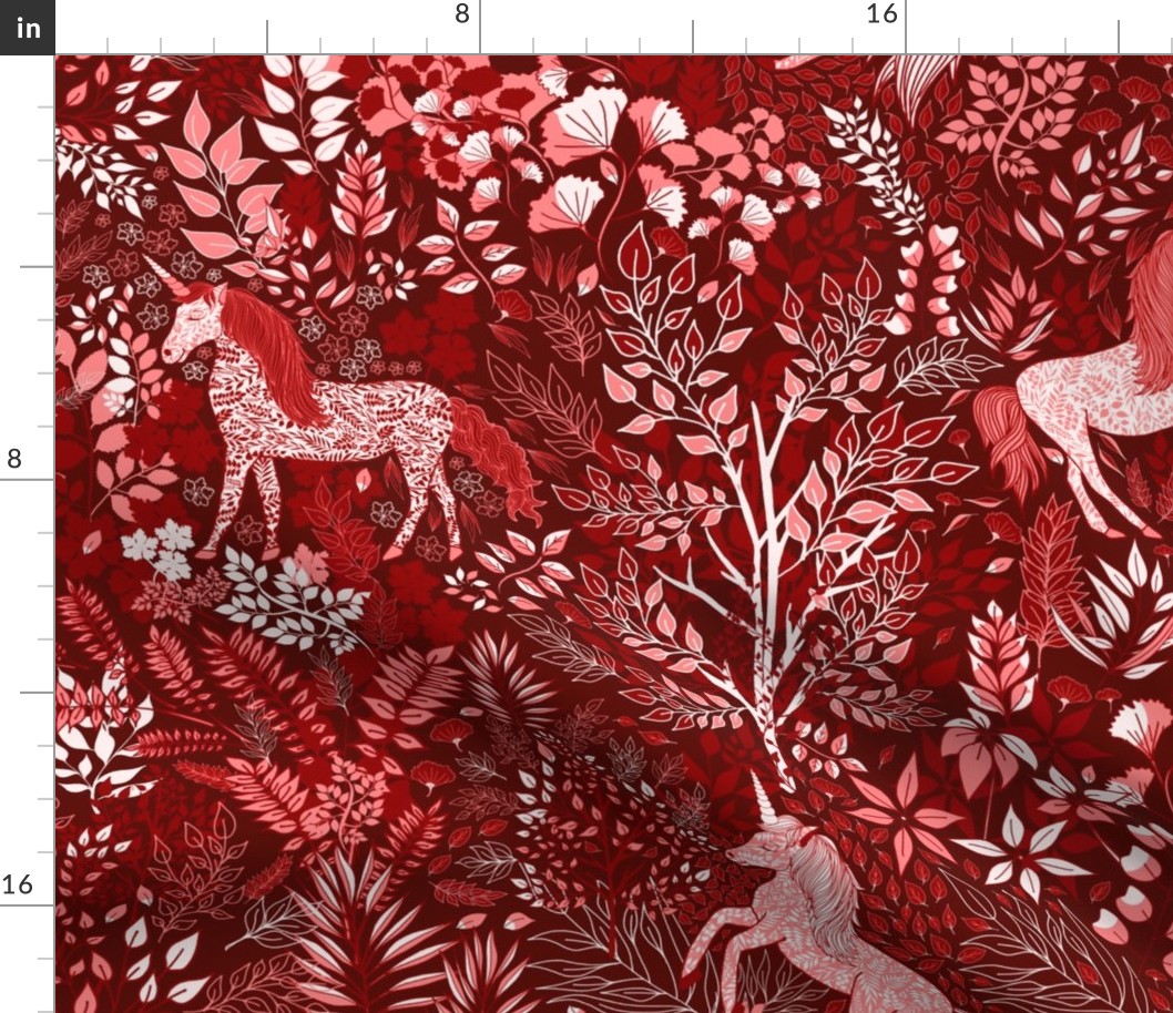 Unicorns in the Woods of Wonderment (red large scale)  