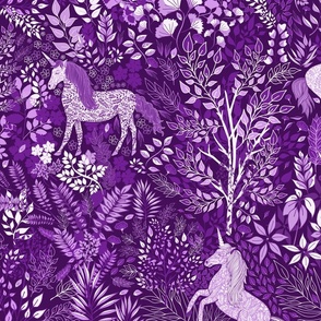 Unicorns in the Woods of Wonderment (purple large scale)  